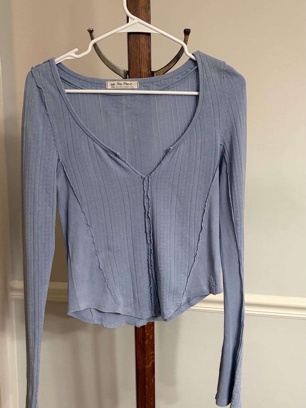 We The Free light purple ribbed long sleeve V-neck top